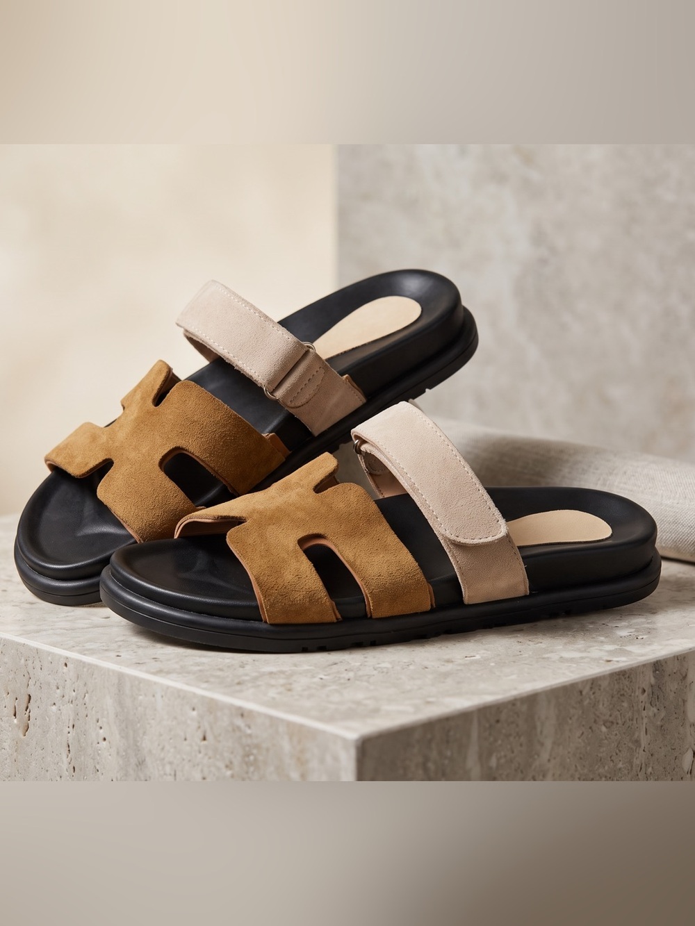 Designer Inspired Chypre Women’s Layered Suede Two-Tone Slide Sandals Size 38